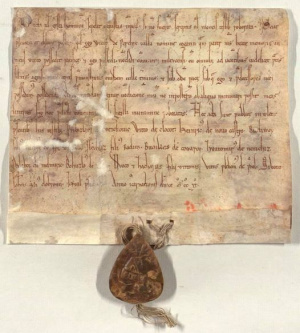 Listina z roku 1220 dochovaná v orlickém archivu. Fond: Velkostatek Orlík nad Vltavou (1198 – 1748), Monasterium.net